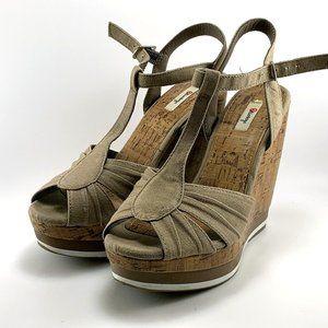 Olsenboye Taupe Cork Wedge Heel Womens Shoes Style Ojupiter Size 5